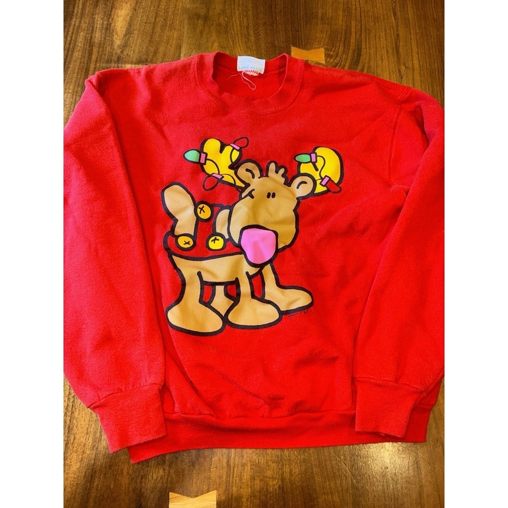 Vintage Freestyle Christmas Reindeer Sweatshirt Mens XL Red 90s Crew Neck USA